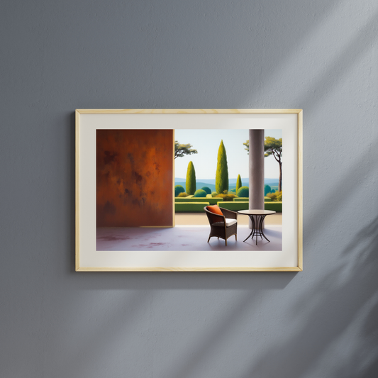 Tuscan Solitude - Mediterranean Garden View. Framed Canvas