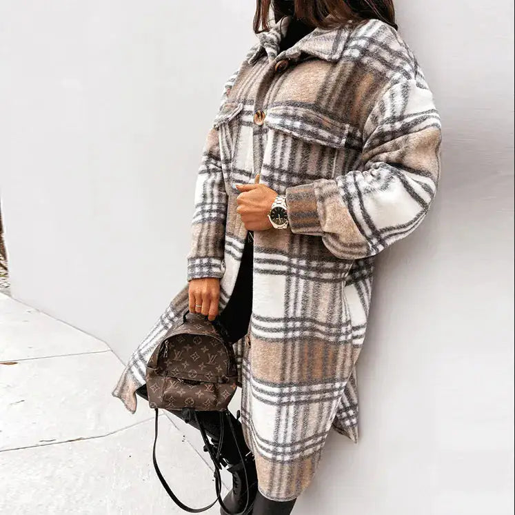 Woolen Plaid Overcoat